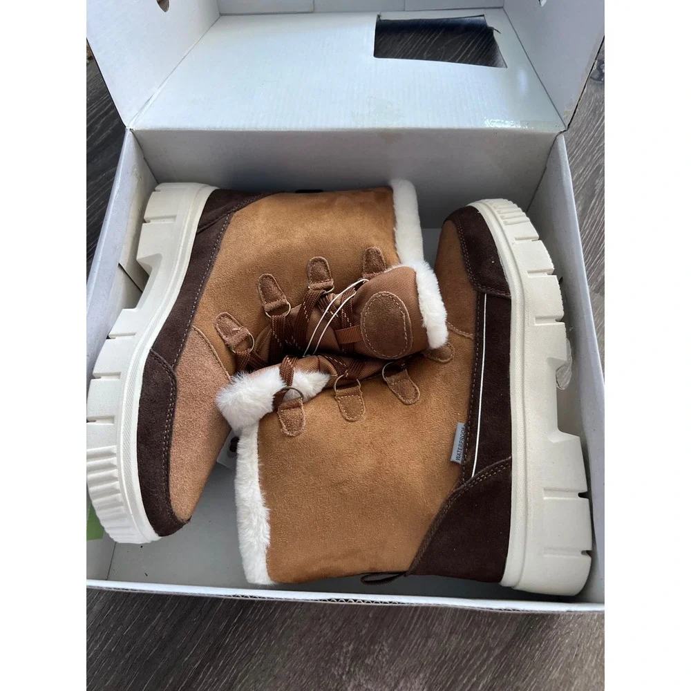 NEW Serra Winter Boots Women Size 9 Brown Waterproof Leather Faux Fur Lined